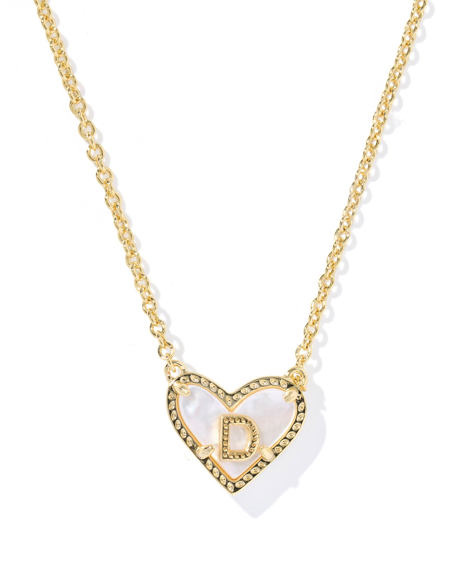 HEART LETTER PENDANT GOLD NECKLACE in ivory mother of pearl