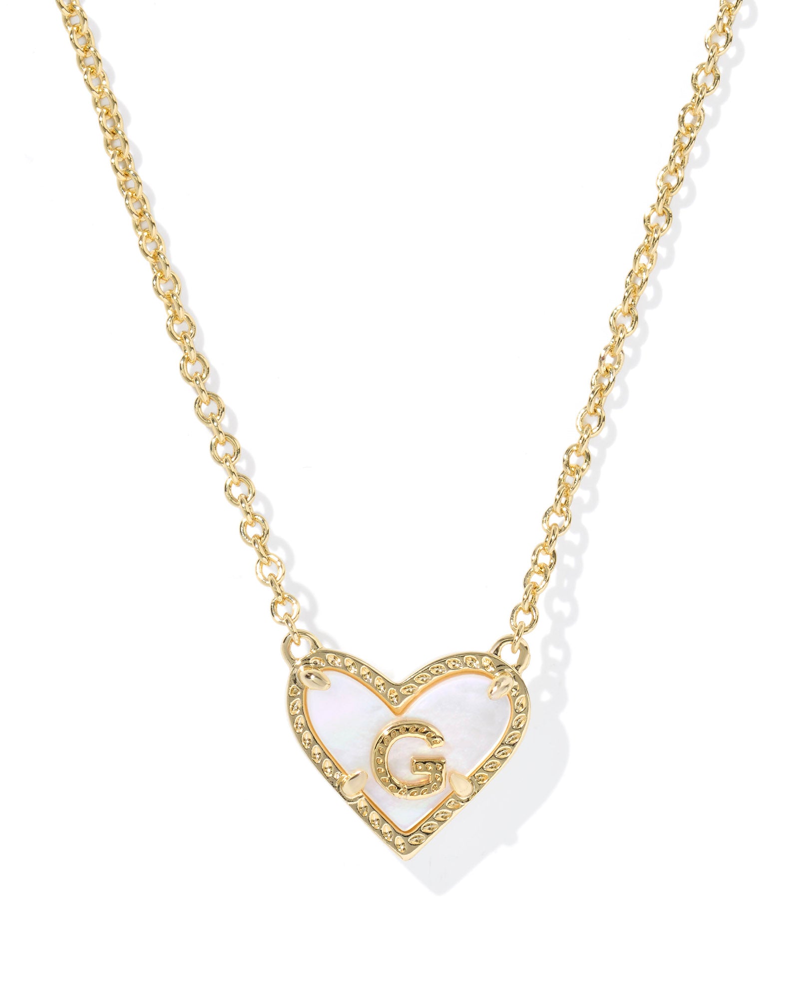HEART LETTER PENDANT GOLD NECKLACE in ivory mother of pearl