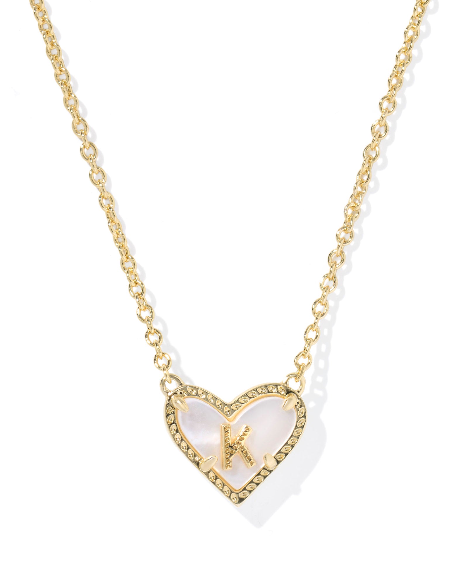 HEART LETTER PENDANT GOLD NECKLACE in ivory mother of pearl