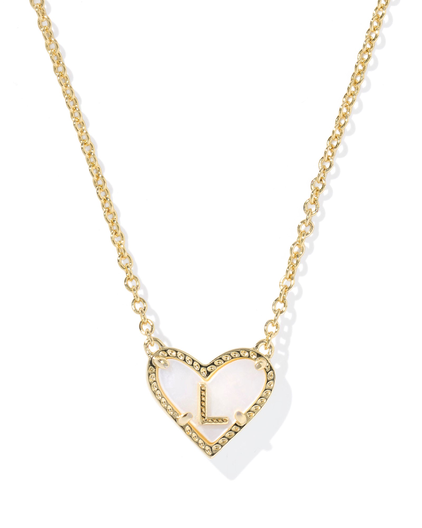 HEART LETTER PENDANT GOLD NECKLACE in ivory mother of pearl