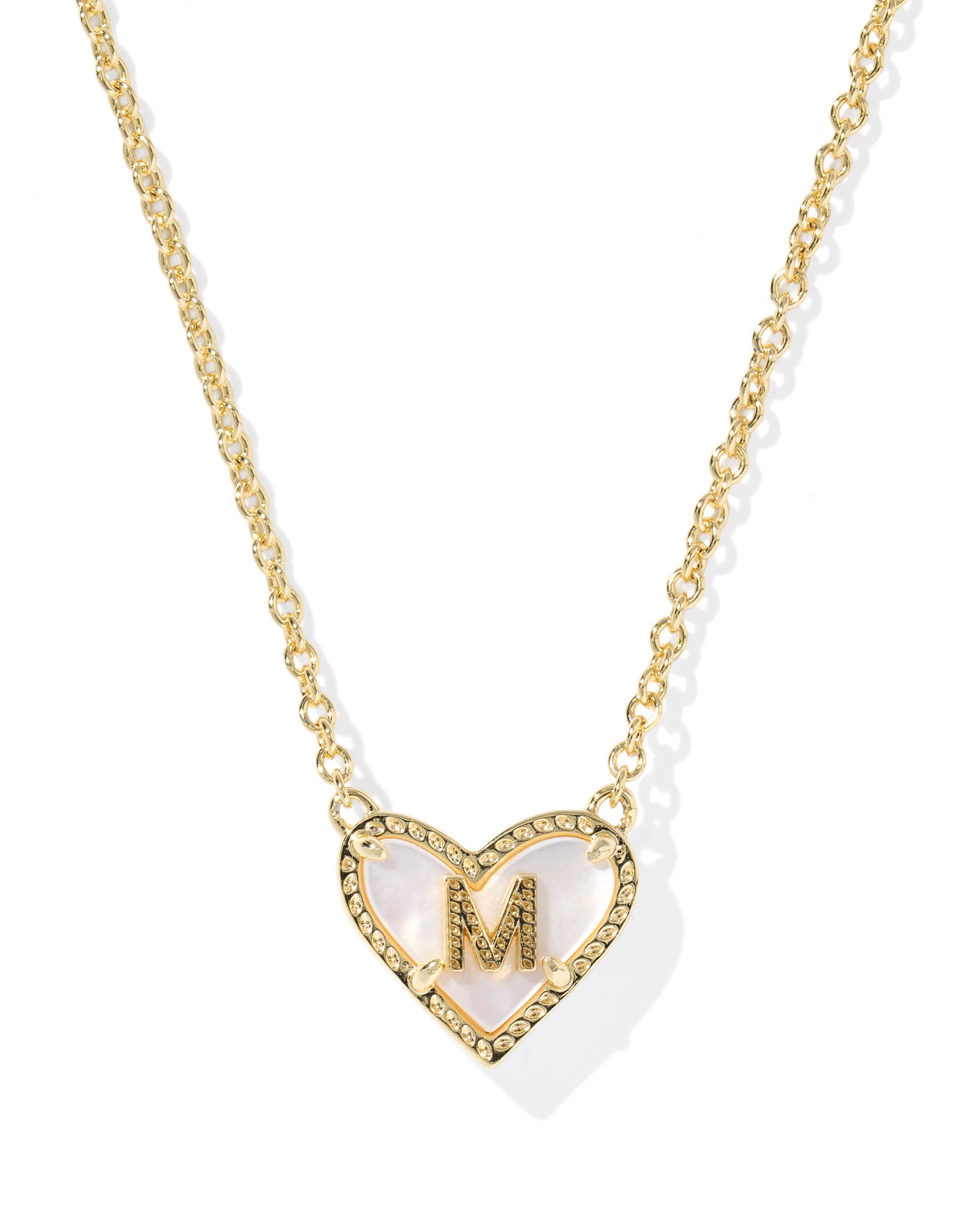 HEART LETTER PENDANT GOLD NECKLACE in ivory mother of pearl