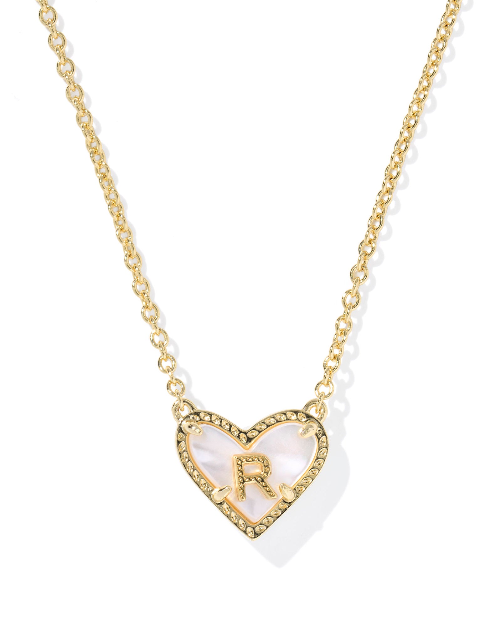 HEART LETTER PENDANT GOLD NECKLACE in ivory mother of pearl