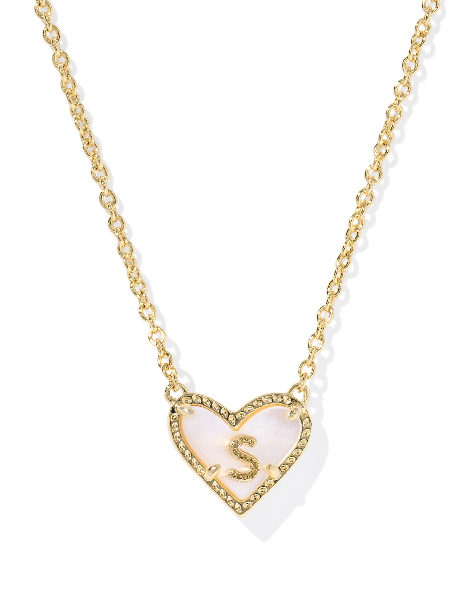HEART LETTER PENDANT GOLD NECKLACE in ivory mother of pearl