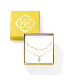  AMELIA CROSS NECKLACE GIFT SET in gold white crystal