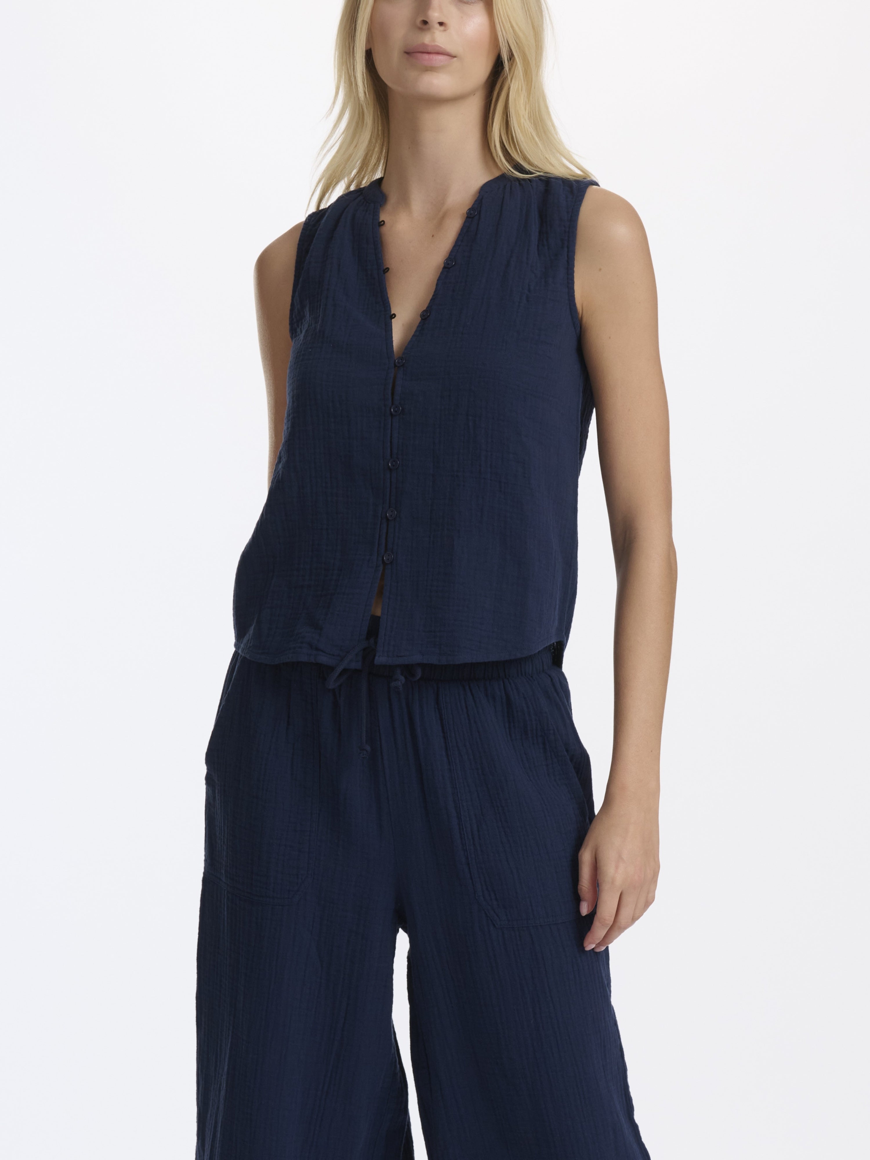 AVA GAUZE BUTTON TANK
