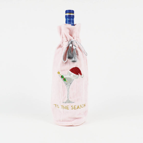 8 Oak Lane - Martini Pink Embroidered Wine Bag