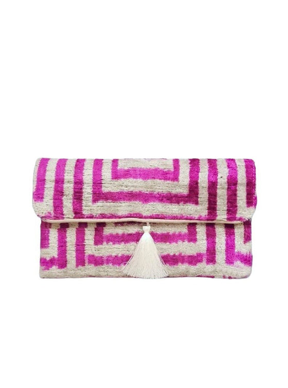 Silk Velvet Ikat Clutch - pinkle
