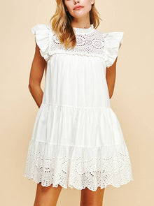  EMBROIDERED TIERED MINI DRESS