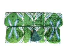  Silk Velvet Ikat Clutch - Green Palm
