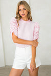 RUCHED SLEEVE TEXTURED TOP