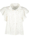 GABRIELLE FLUTTER SLEEVE TOP in white eyelet
