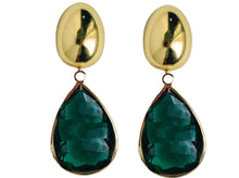  VINTAGE CHUNKY GOLD AND GREEN STATEMENT DROP EARRINGS
