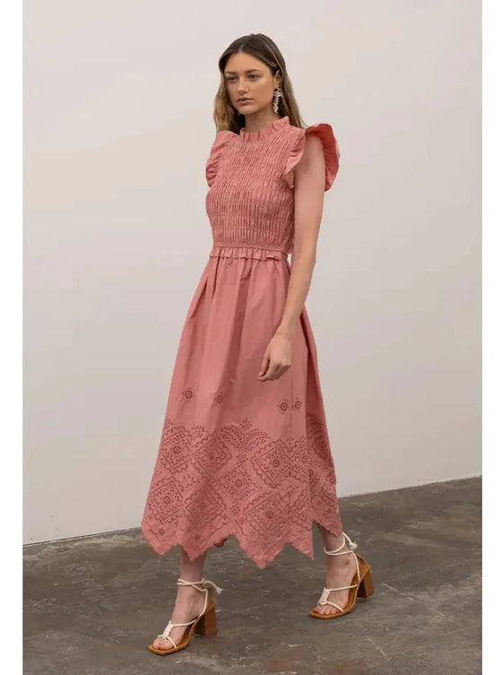 EYELET DRESS WITH BACK TIE