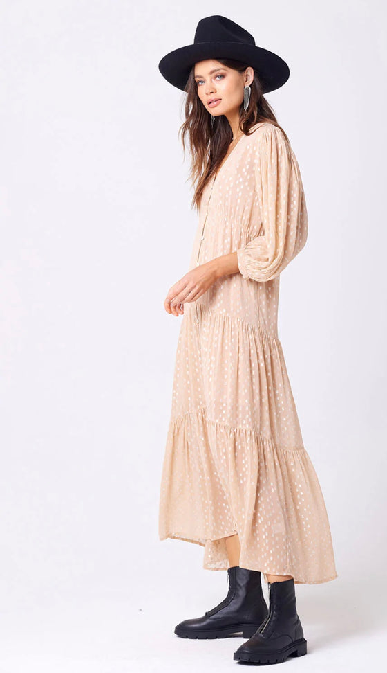 DEKLAN 3/4 SLEEVE SHEER MAXI DRESS