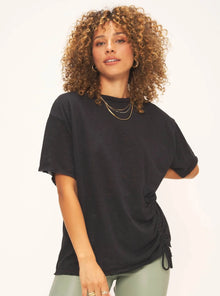  DOMENIQUE RUCHED TIE TEXTURED TEE
