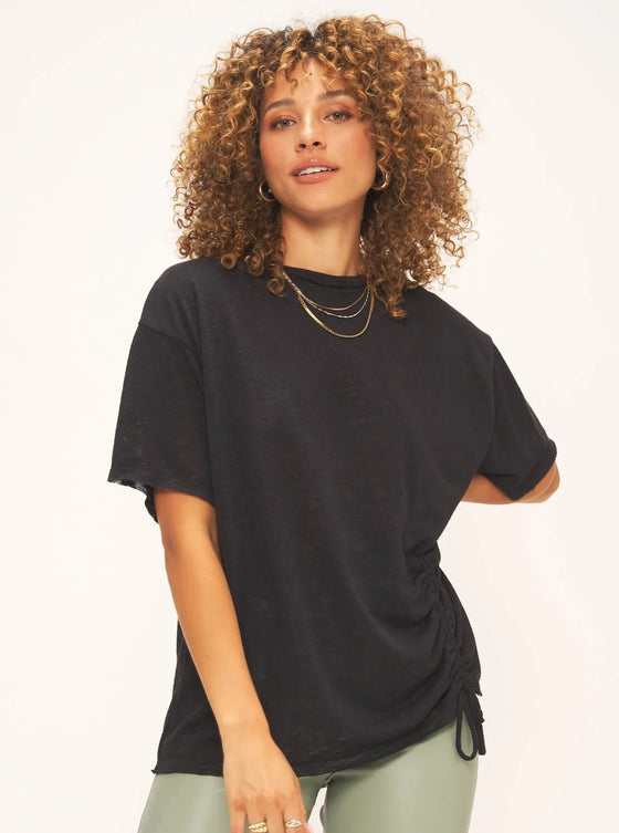 DOMENIQUE RUCHED TIE TEXTURED TEE