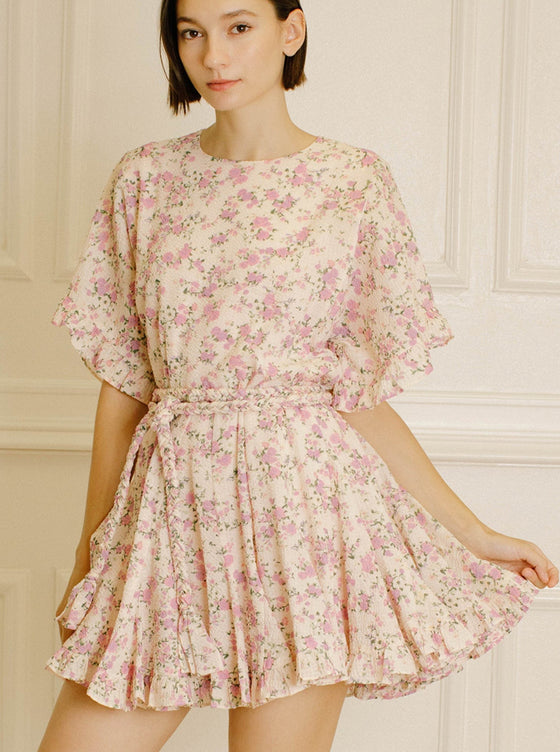 FLORAL SWING MINI DRESS WITH BRAIDED BELT